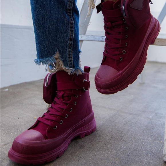 Burgundy pouch high top sneaker - Picture 2 of 9